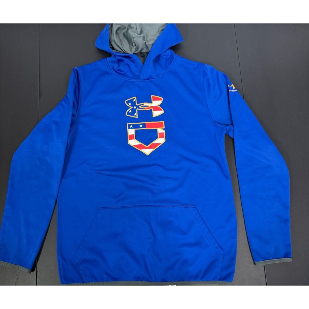 Under Armour Freedom Baseball Hoodie Youth XL Blue USA Flag Fleece EUC